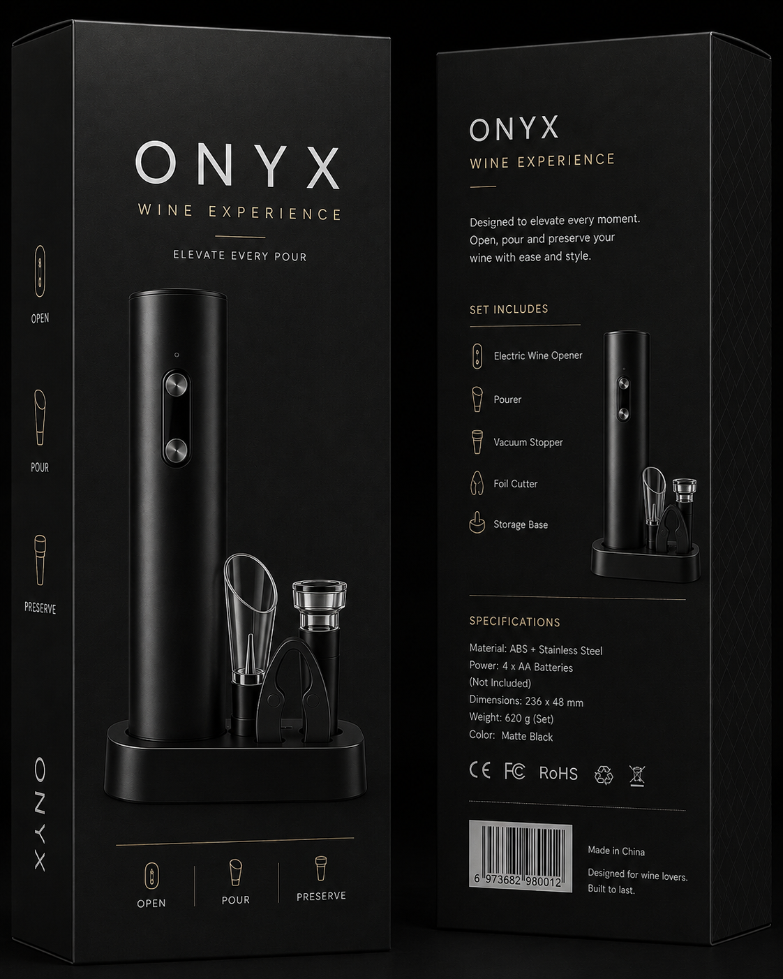 ONYX Electric Wine Opener Set - Black Packaging